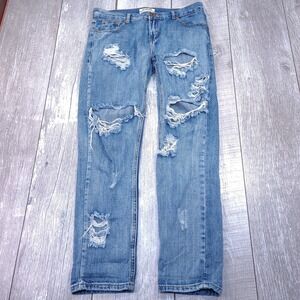 One x OneTeaspoon Awesome Baggies Womens Size 27 Blue Distressed Boyfriend Jeans